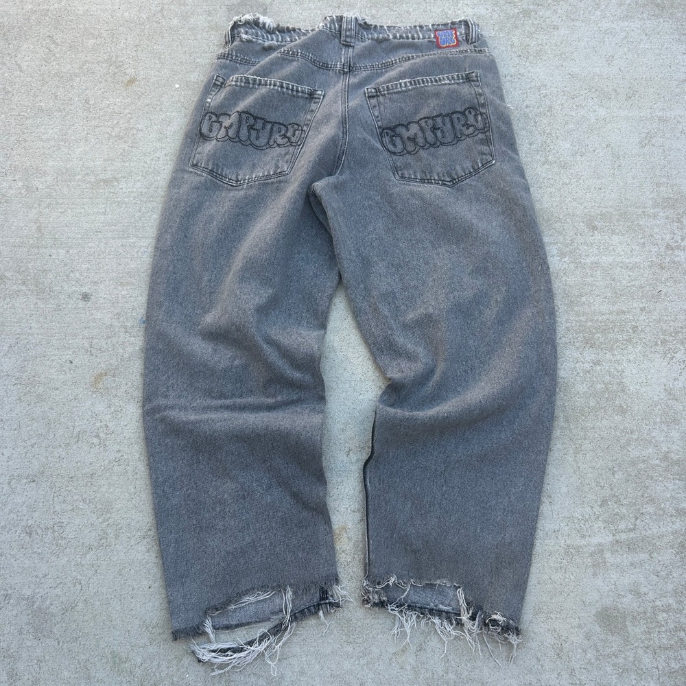Empyre Loose Fit Skater Jeans 33 Gray Baggy Distressed Streetwear Y2K Grunge